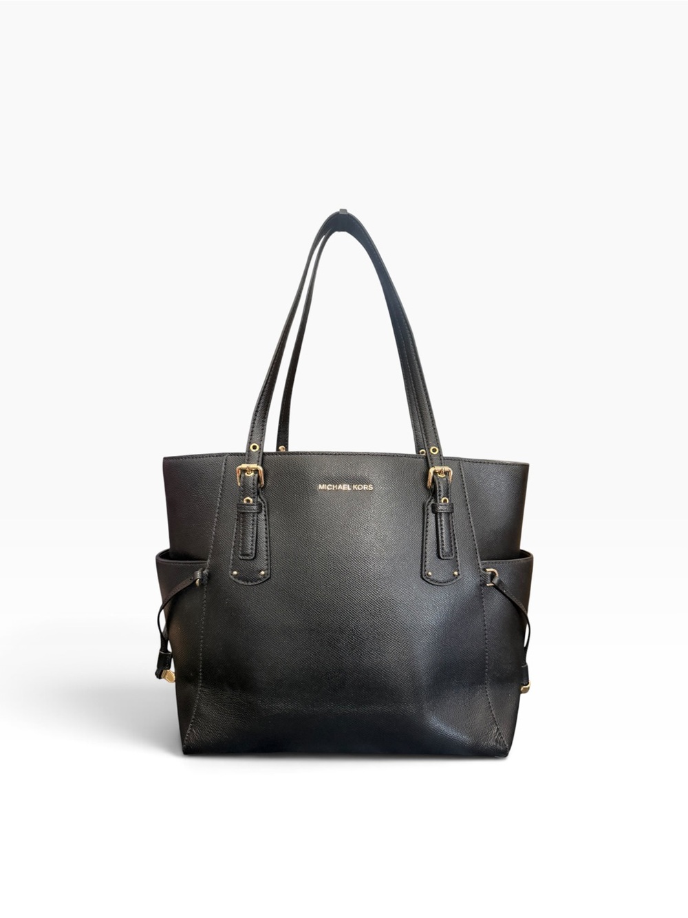 Michael Kors Black Leather Tote with Gold Hardware